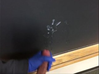 Jerk my big hard throbbing cock in college classroom and blow cumshot on chalk board